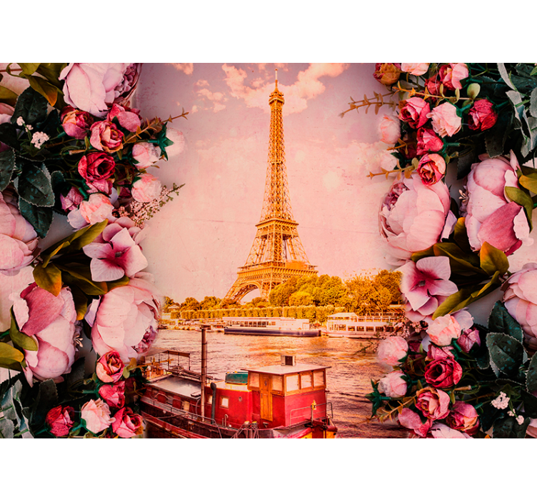 Fotomural de París Torre Eiffel con flores - TenVinilo