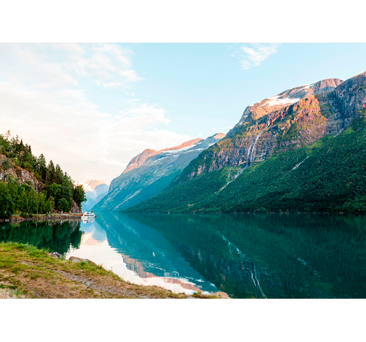 Fotomural lago y montañas atardecer veraniego - TenVinilo