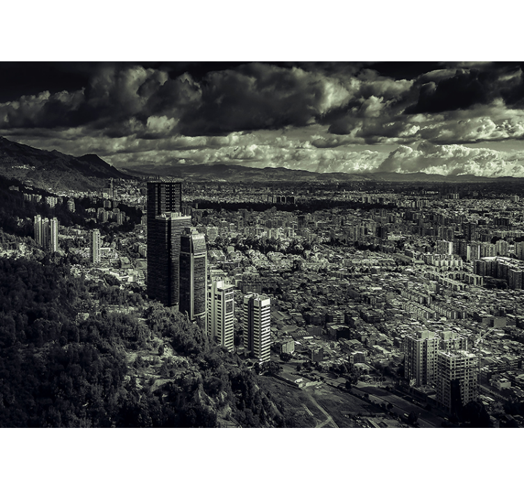 Mural ciudad paisaje urbano con vista a la montaña - TenVinilo