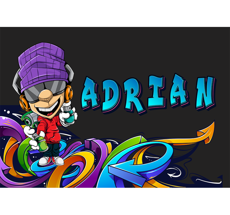 Mural graffiti personaje de dibujo animado genial - TenVinilo