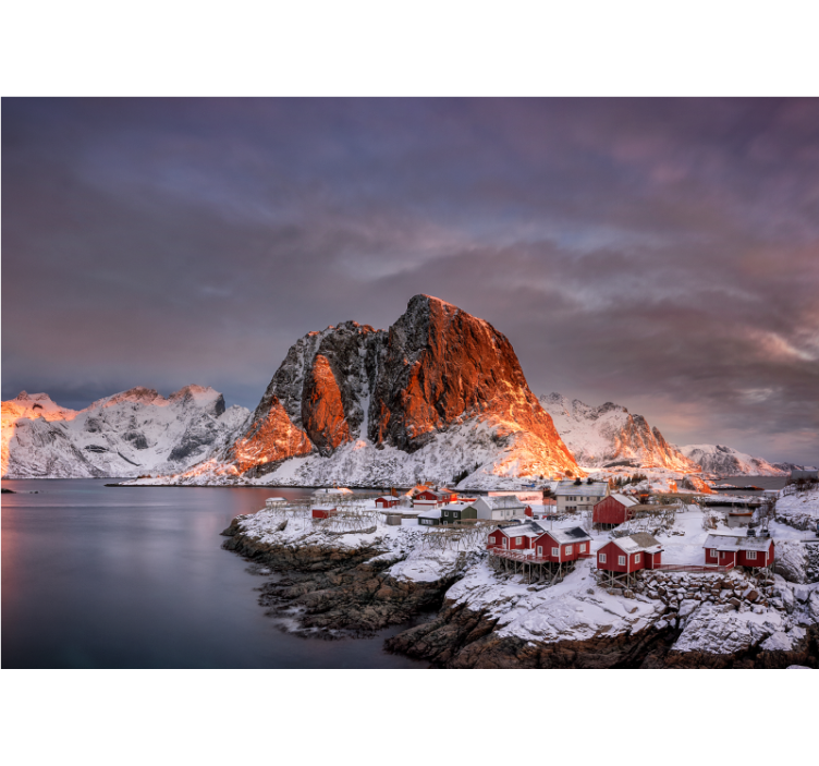 Mural de montañas al atardecer nevado - TenVinilo