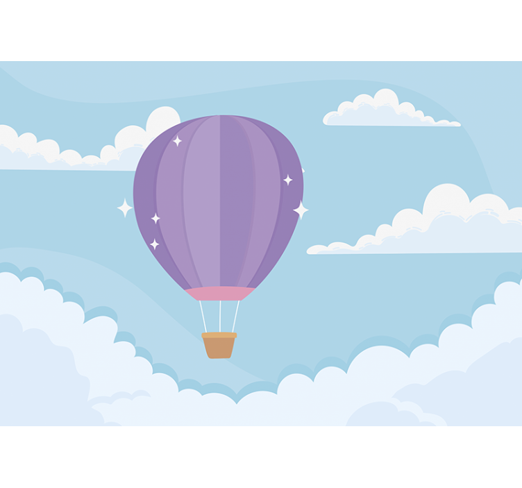 Mural infantil Globo de aire caliente brillante cielo nubes - TenVinilo