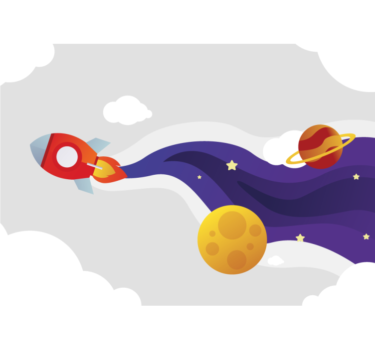 Mural de fantasía nave espacial y cuerpos celestes - TenVinilo