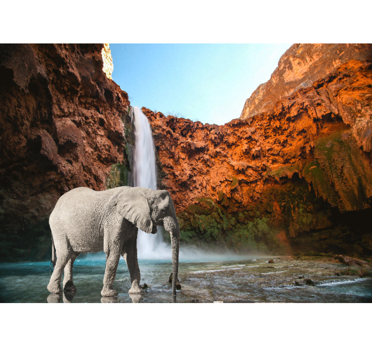 Mural de animales elefante majestuoso en cascada - TenVinilo