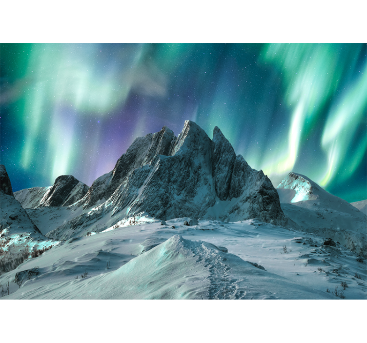 Fotomural de montañas Montañas nevadas con auroras boreales - TenVinilo