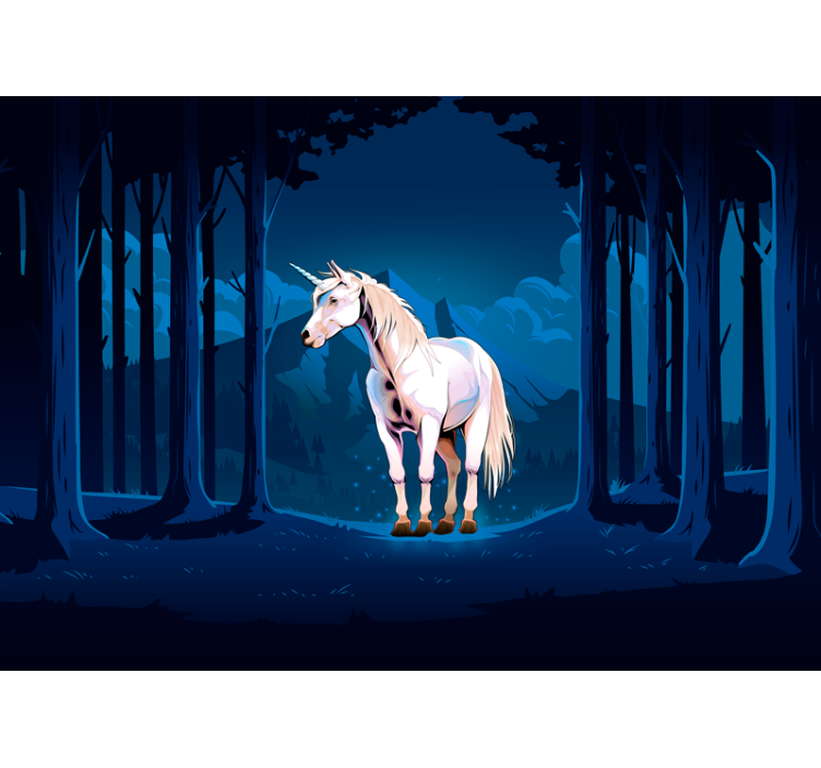 Fotomural fantasía Unicornio en un bosque oscuro - TenVinilo
