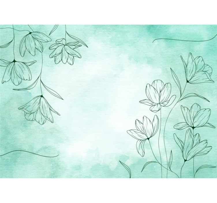Fotomural flores Textura de acuarela verde con plantas - TenVinilo