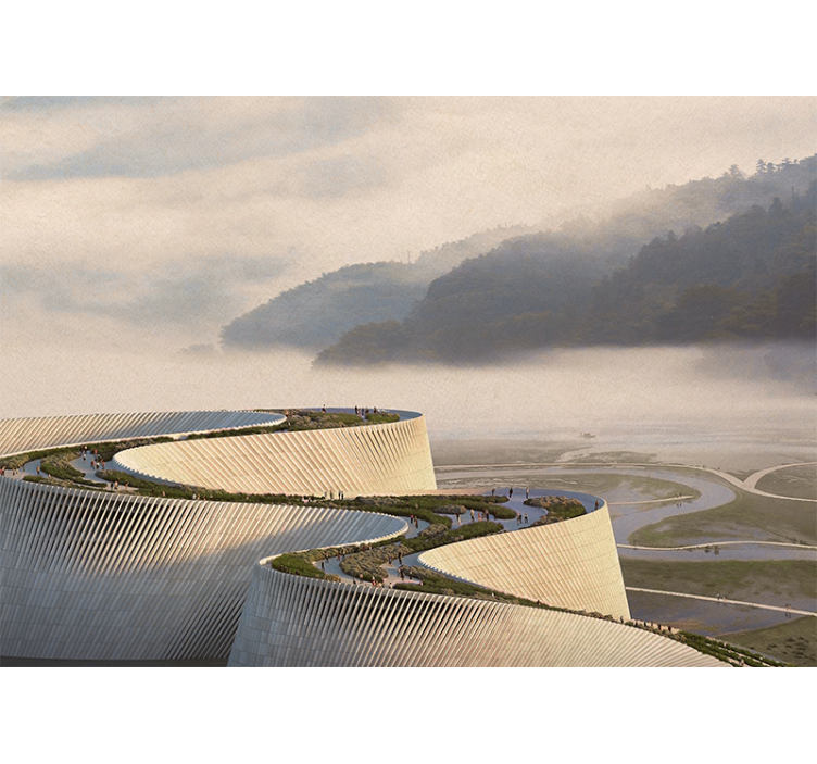 Mural de paisajes de forma arquitectónica curva - TenVinilo