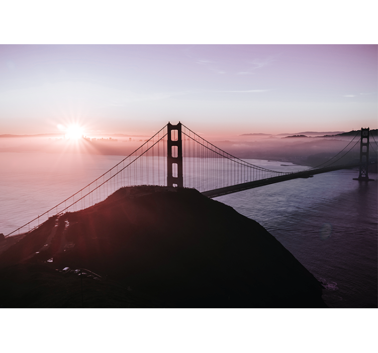 Fotomural lago Puente arboles atardecer - TenVinilo