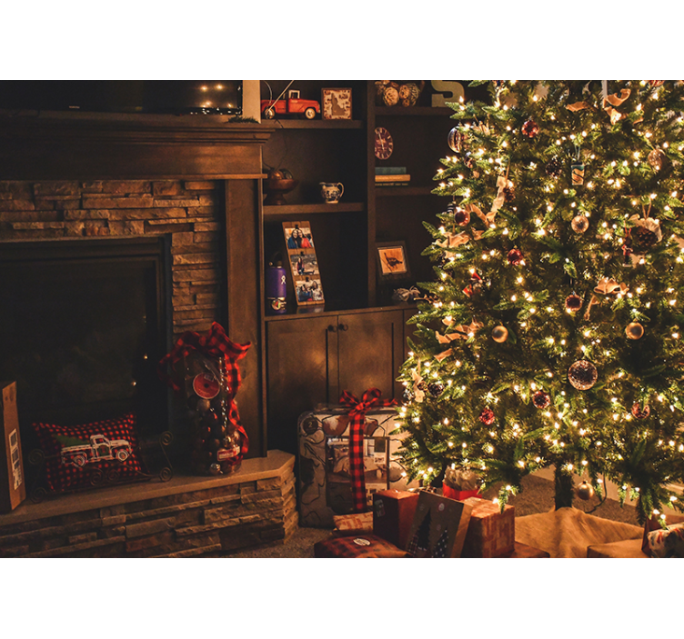 Mural de navidad iluminación de árbol festivo - TenVinilo
