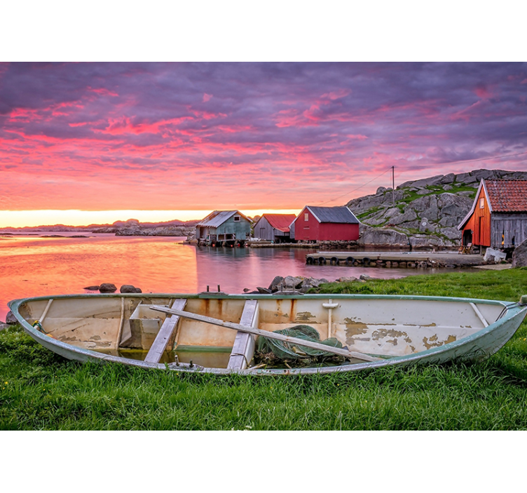 Mural de paisajes pueblo costero pintoresco - TenVinilo