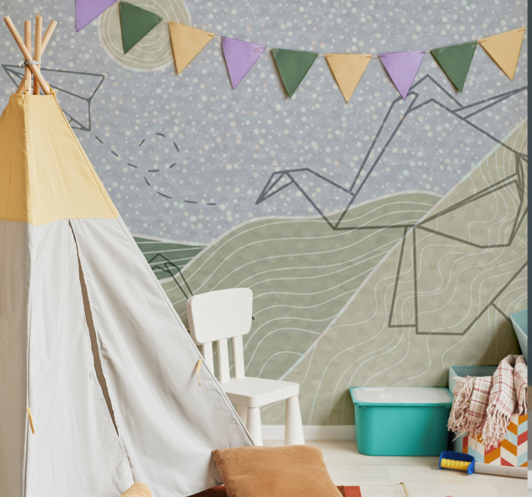 Mural infantil diseño de elefantes japoneses - TenVinilo