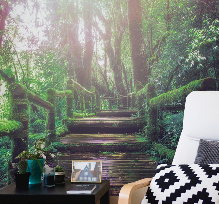 Fotomural de bosque Hermosas escaleras de musgo verde - TenVinilo