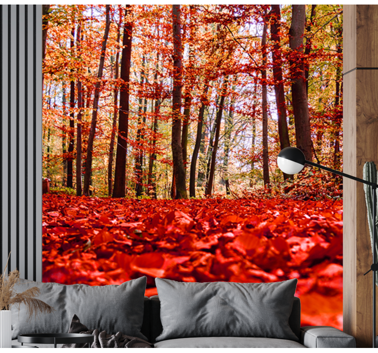 Fotomural de bosque Hojas rojas - TenVinilo