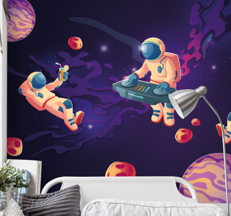 Mural infantil Atasco de astronautas de dibujos animados - TenVinilo