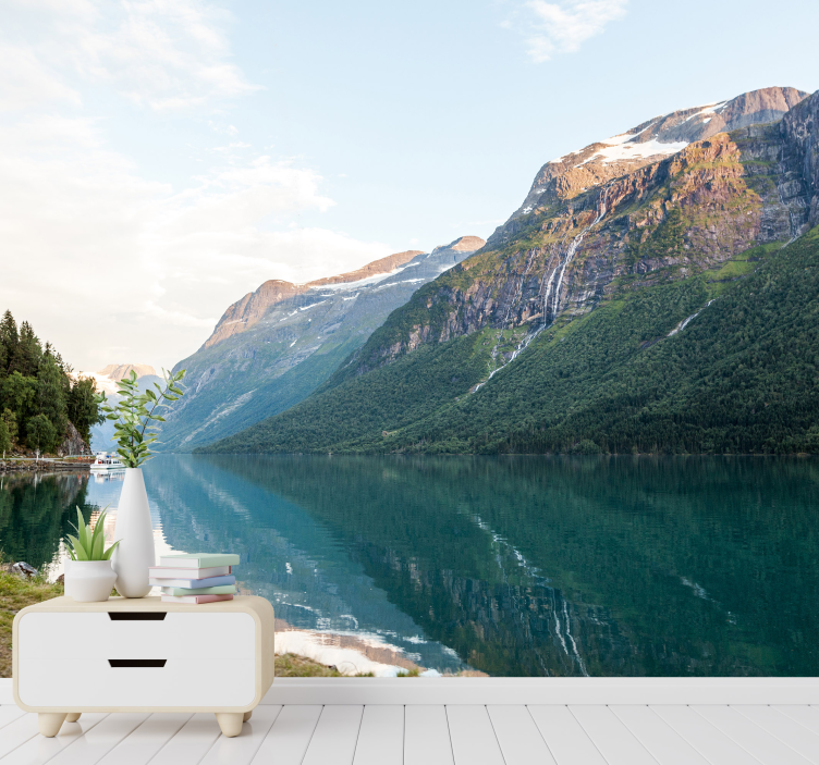 Fotomural lago y montañas atardecer veraniego - TenVinilo