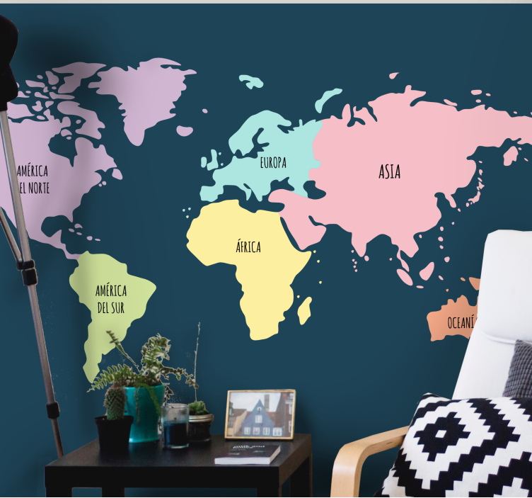 Mural mapamundi Continentes colores pastel es - TenVinilo