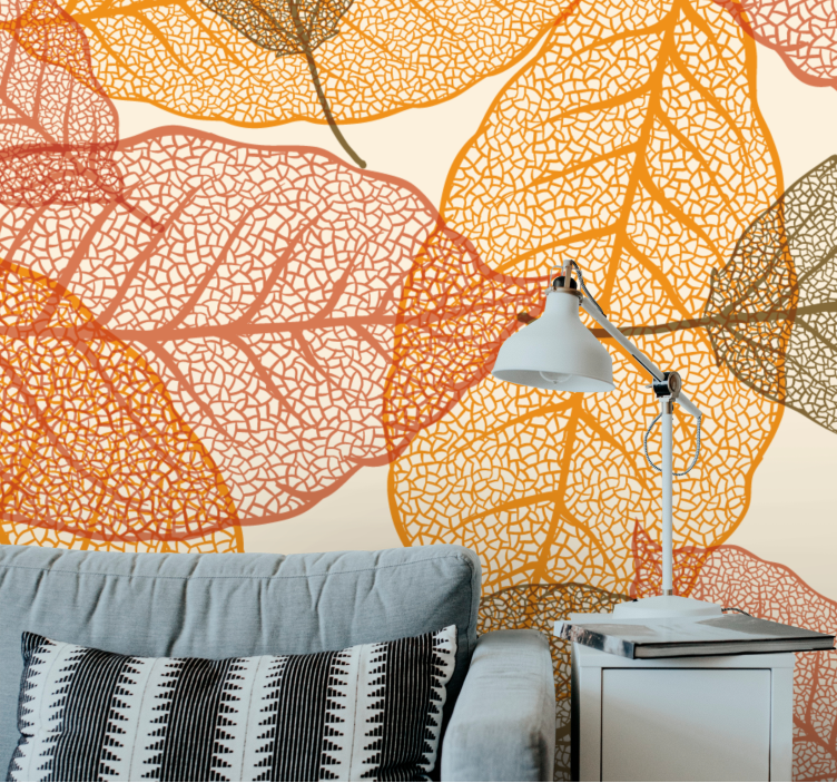 Mural para salón Hojas de otoño artísticas naranjas - TenVinilo