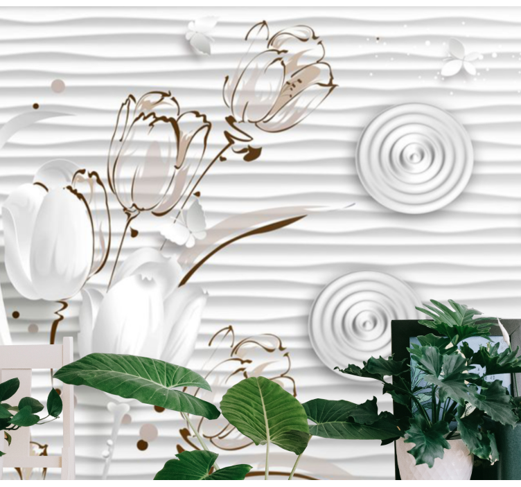 Fotomural de tulipanes Tulipanes ilustrados con círculos blancos - TenVinilo