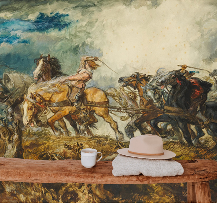 Mural arte clásico caos tirado por caballos - TenVinilo