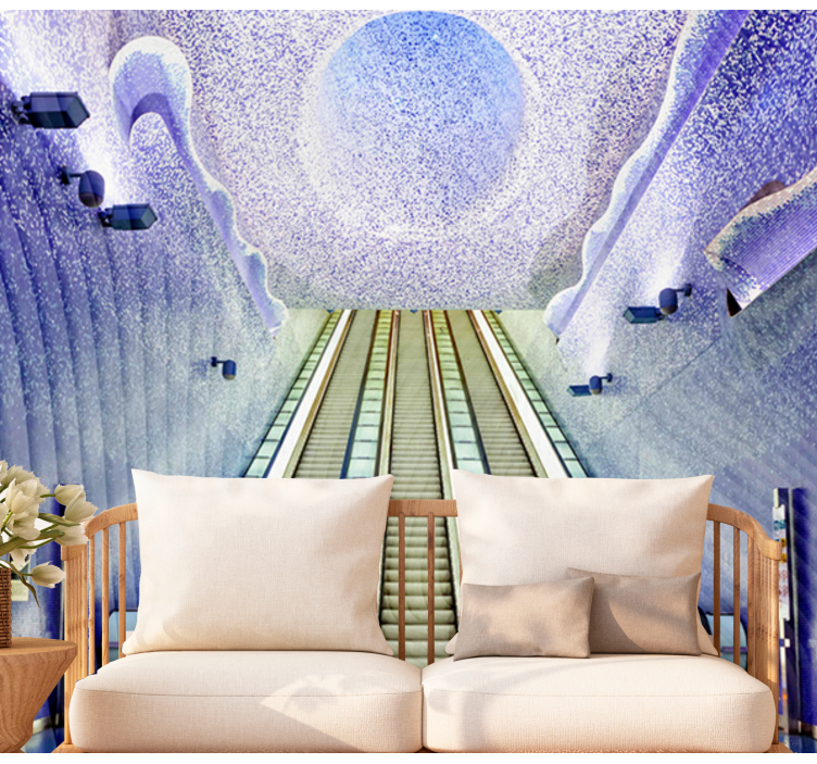 Mural ciudad arte en la entrada de escaleras - TenVinilo