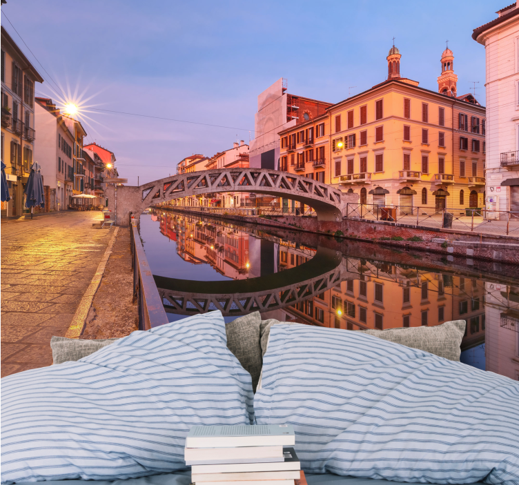 Mural ciudad reflejo del canal de milán - TenVinilo