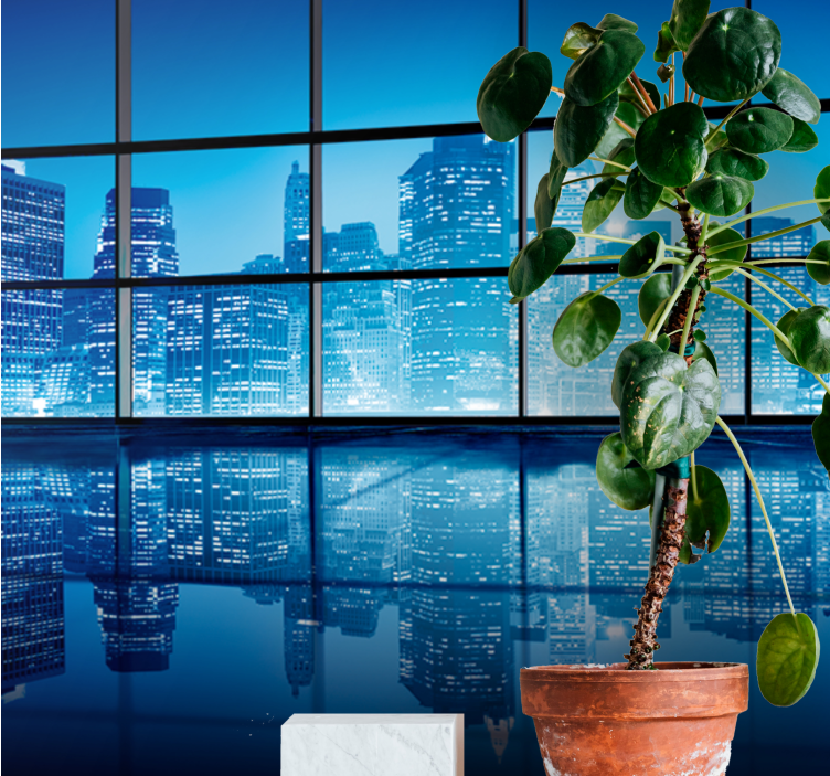 Mural ciudad reflejo nocturno urbano - TenVinilo