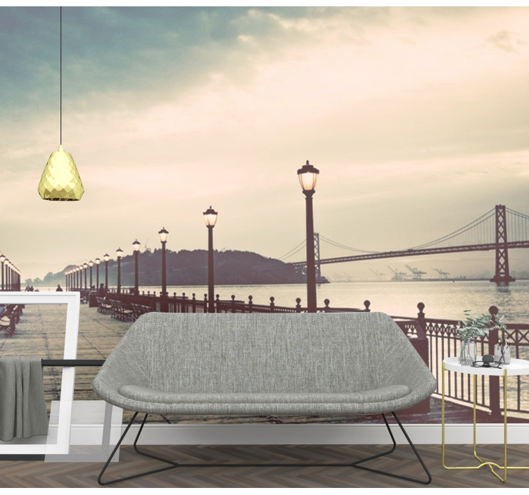 Mural ciudad vista panorámica del paseo marítimo - TenVinilo