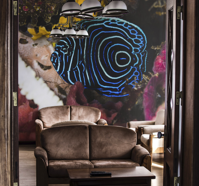 Mural de animales patrones de peces azules - TenVinilo