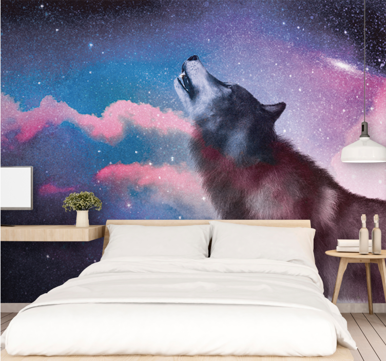 Mural de animales silueta de lobo aullador - TenVinilo