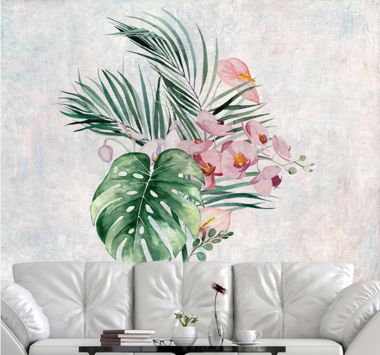 Mural de flores arreglo floral tropical - TenVinilo