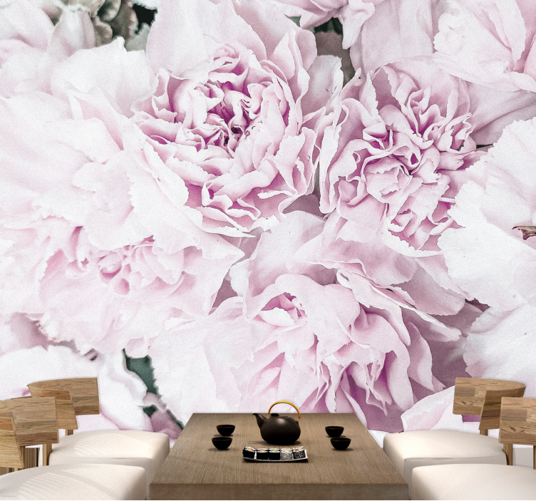 Mural de flores en tonos rosa suave - TenVinilo