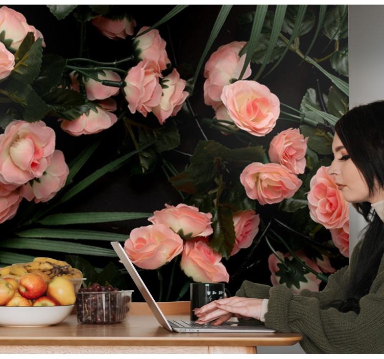 Mural de flores rosas de color rosa suave - TenVinilo