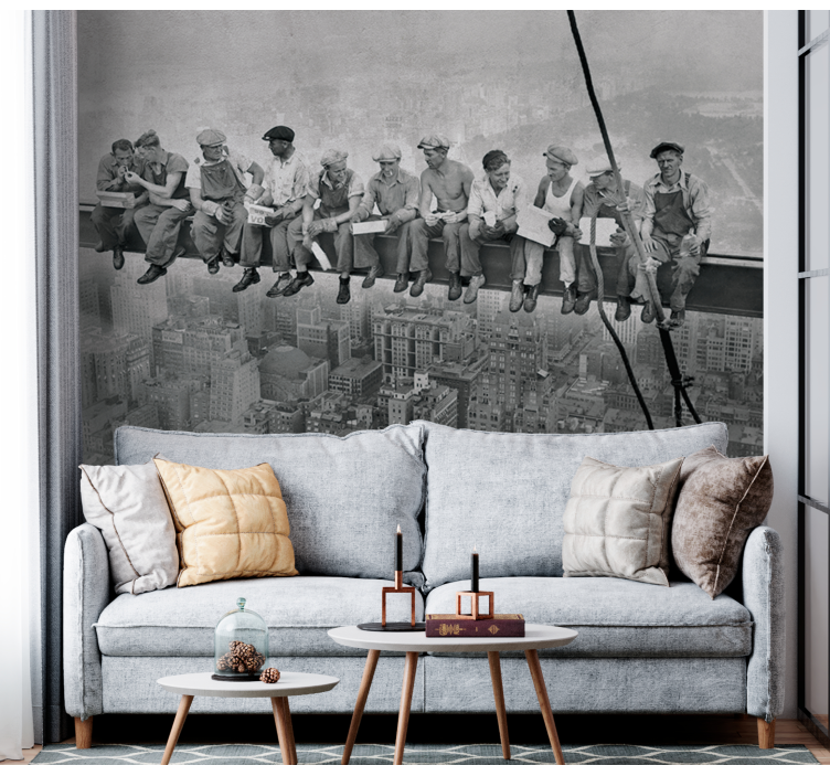 Mural de gente trabajadores en la viga - TenVinilo