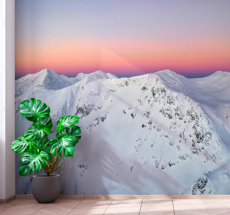 Mural de montañas atardecer en picos nevados - TenVinilo