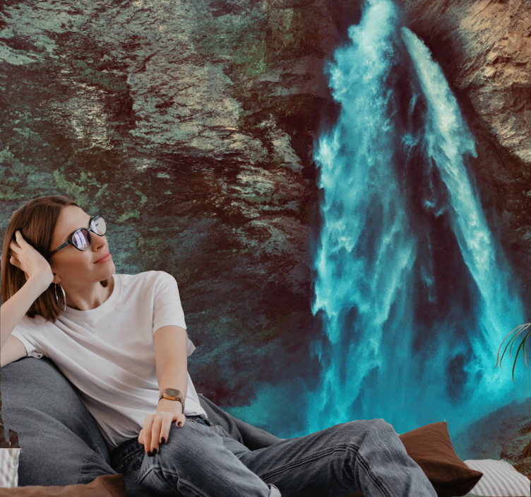 Mural de montañas perspectiva de gran cascada - TenVinilo