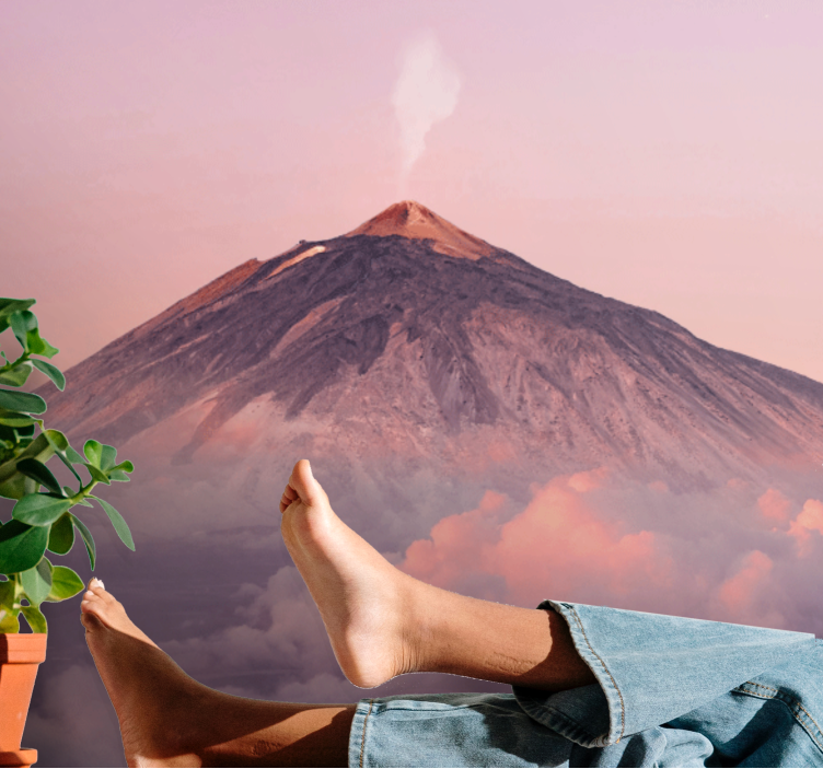 Mural de montañas pico del volcán humeante - TenVinilo