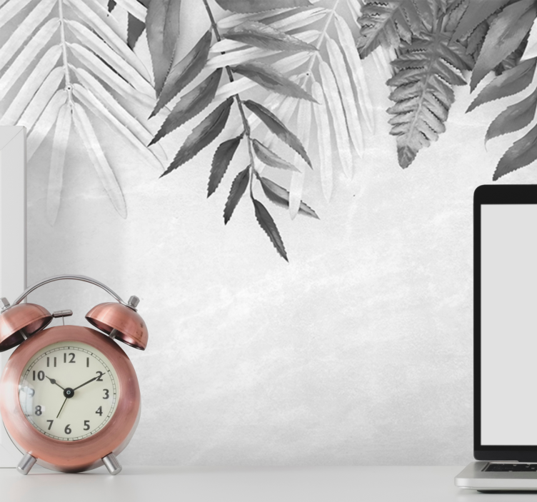 Mural de naturaleza patrones de hojas monocromas - TenVinilo