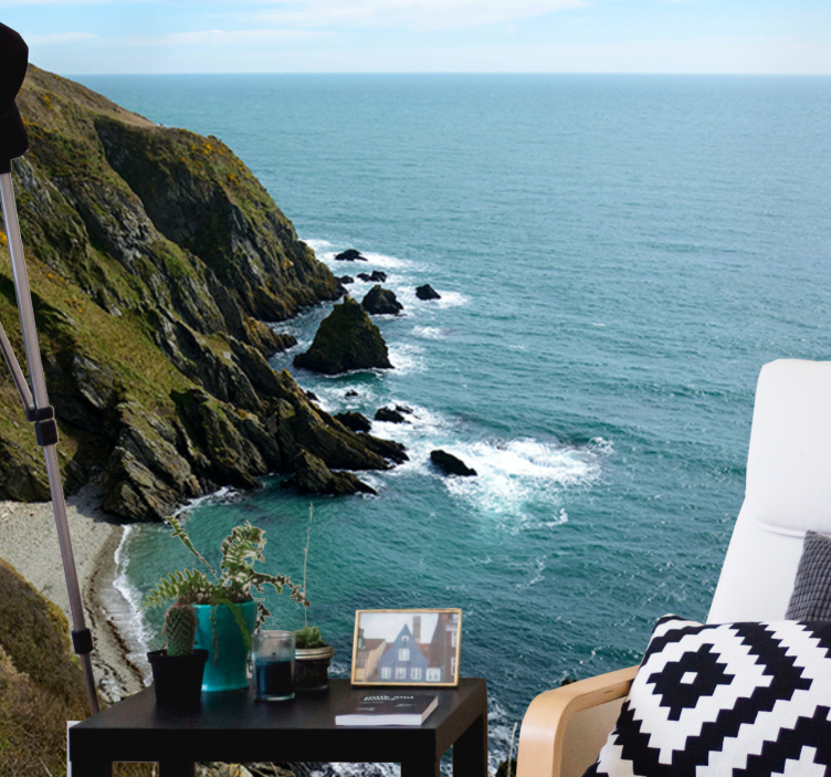 Mural de paisajes estructura de piedra junto al mar - TenVinilo