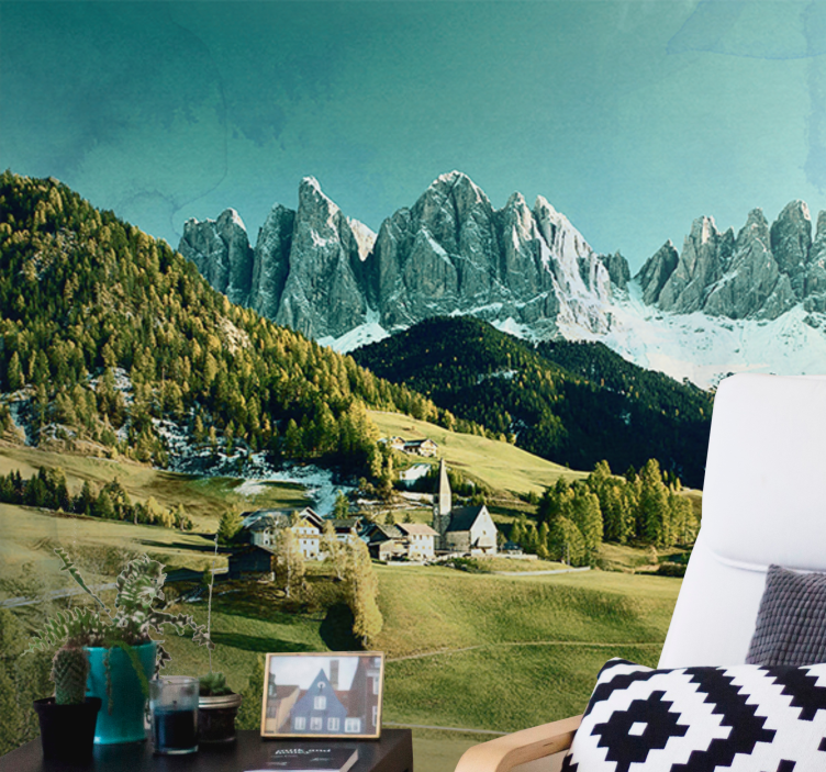 Mural de paisajes pueblo de montaña - TenVinilo