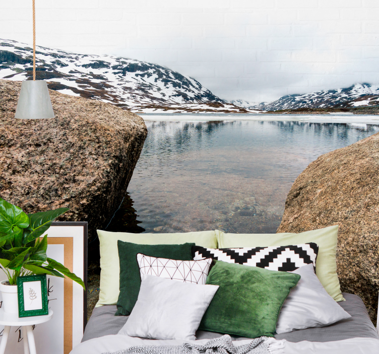 Mural de paisajes reverberación de montañas serenas - TenVinilo