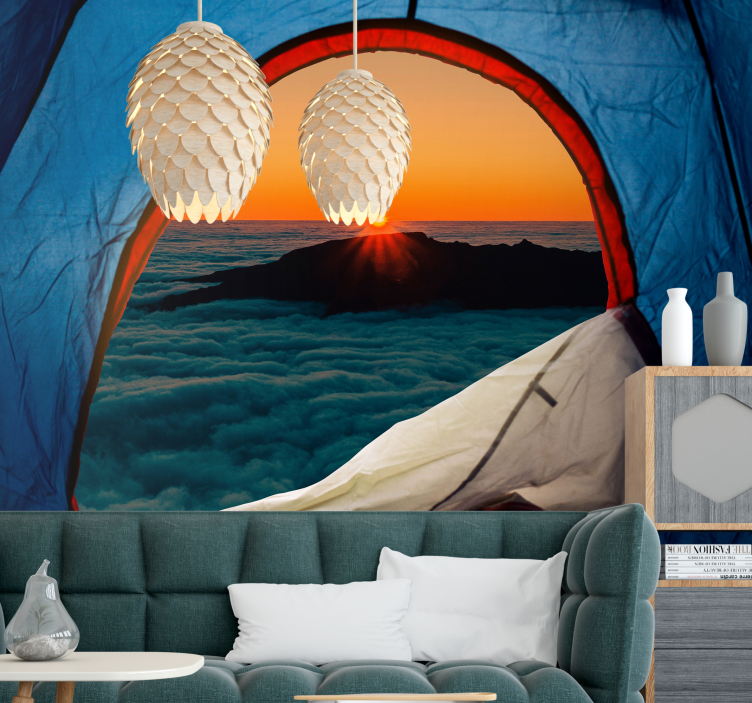 Mural de paisajes vista del anochecer en montañas - TenVinilo