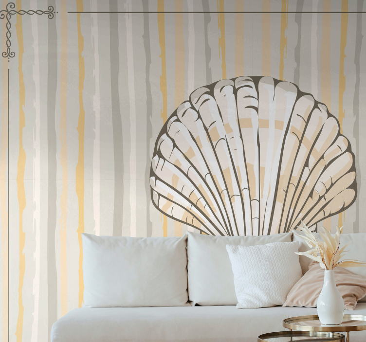 Mural flores diseño floral de conchas marinas - TenVinilo