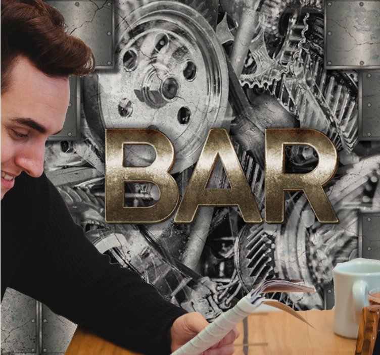 Mural graffiti letra de engranaje industrial - TenVinilo