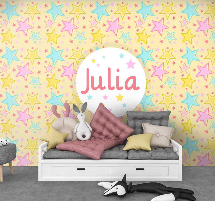 Mural infantil diseño estrellado personalizado - TenVinilo