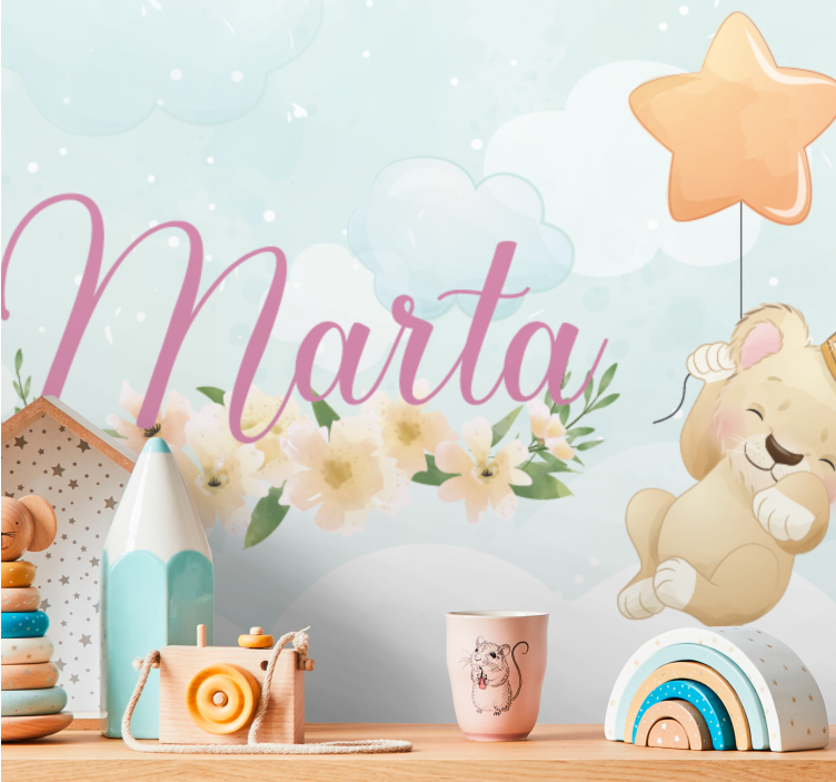 Mural infantil globo de león adorable - TenVinilo