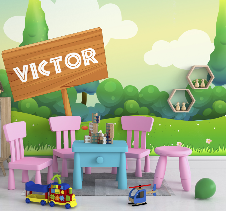 Mural infantil paisaje verde y juguetón - TenVinilo