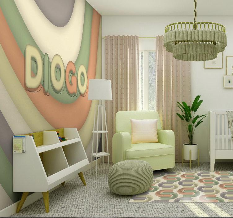 Mural infantil rayas curvas con nombre - TenVinilo