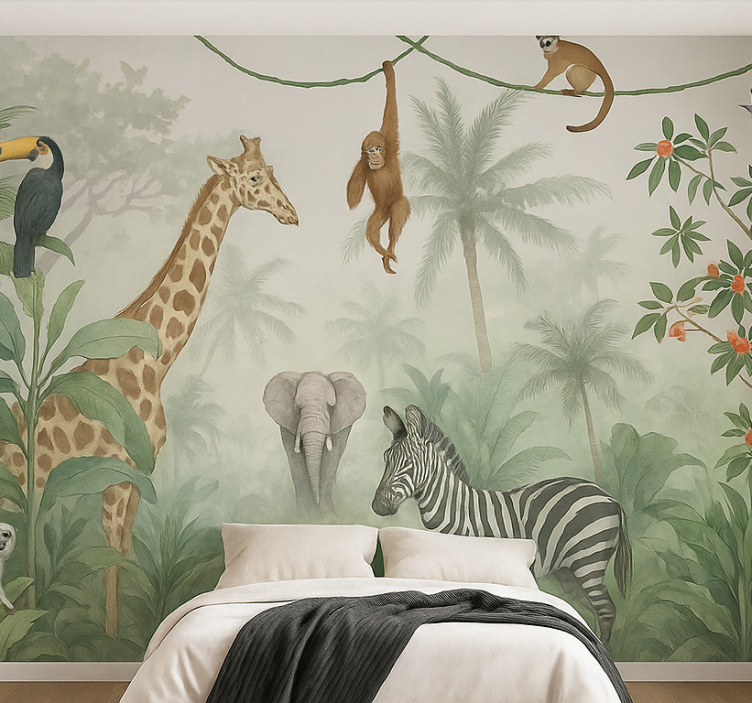 Mural juvenil elegantes animales de safari - TenVinilo
