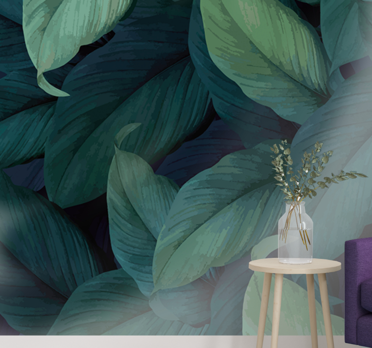 Fotomural moderno Enormes hojas verdes patrón profundo - TenVinilo